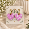 Mexican Talavera Clay earrings/ white on pink hearts