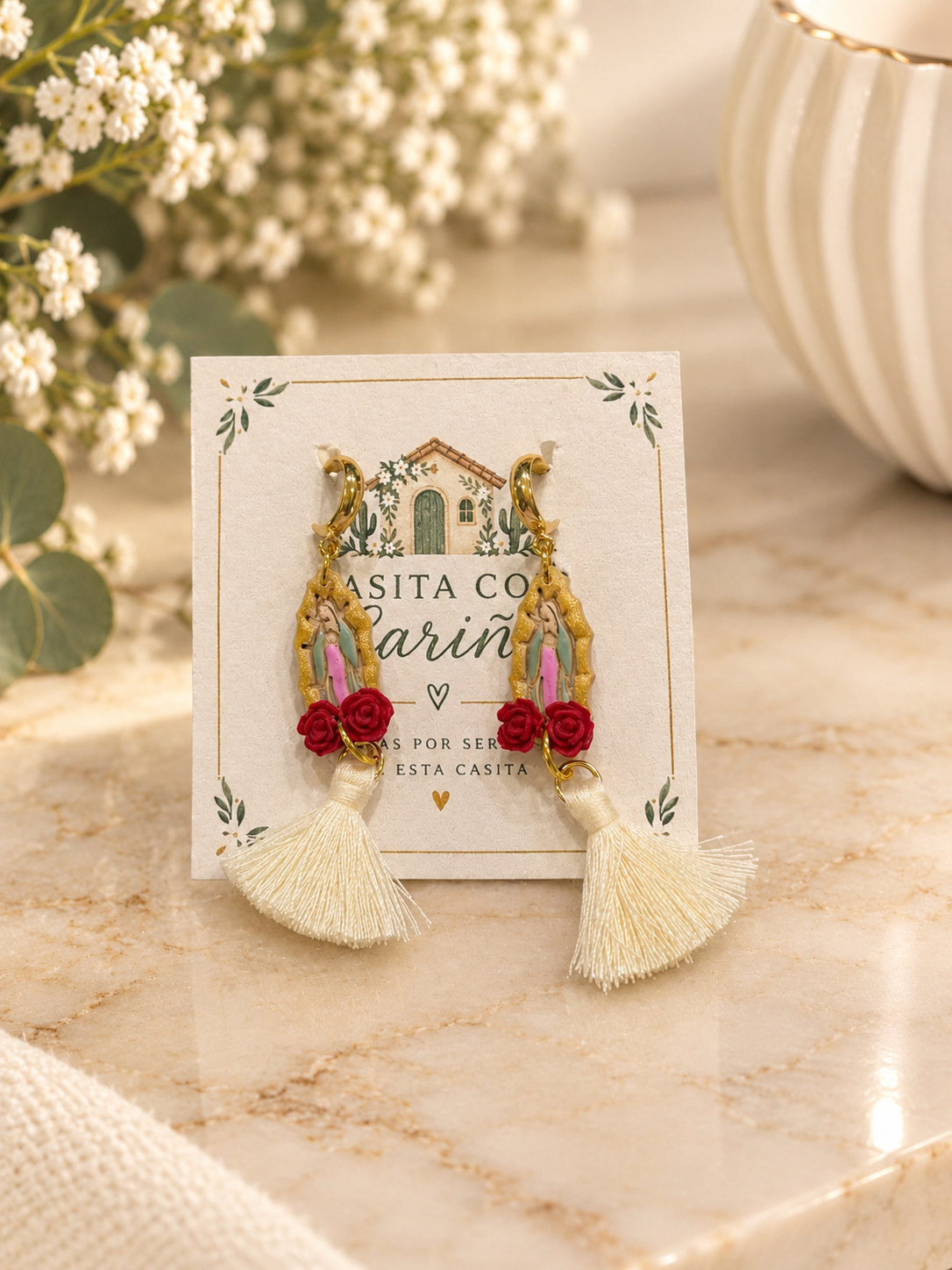 Virgencita tassels/ virgencita Clay earrings